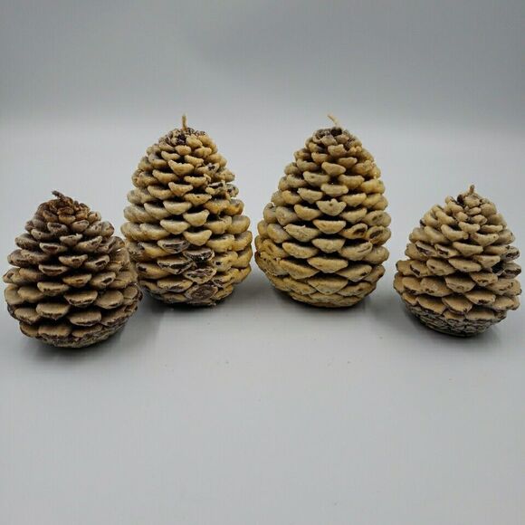 Pine Cone Tree Candle Set of 4 Wax Dept 56 Winter Decor Light Vintage Soap Scent - Picture 11 of 11